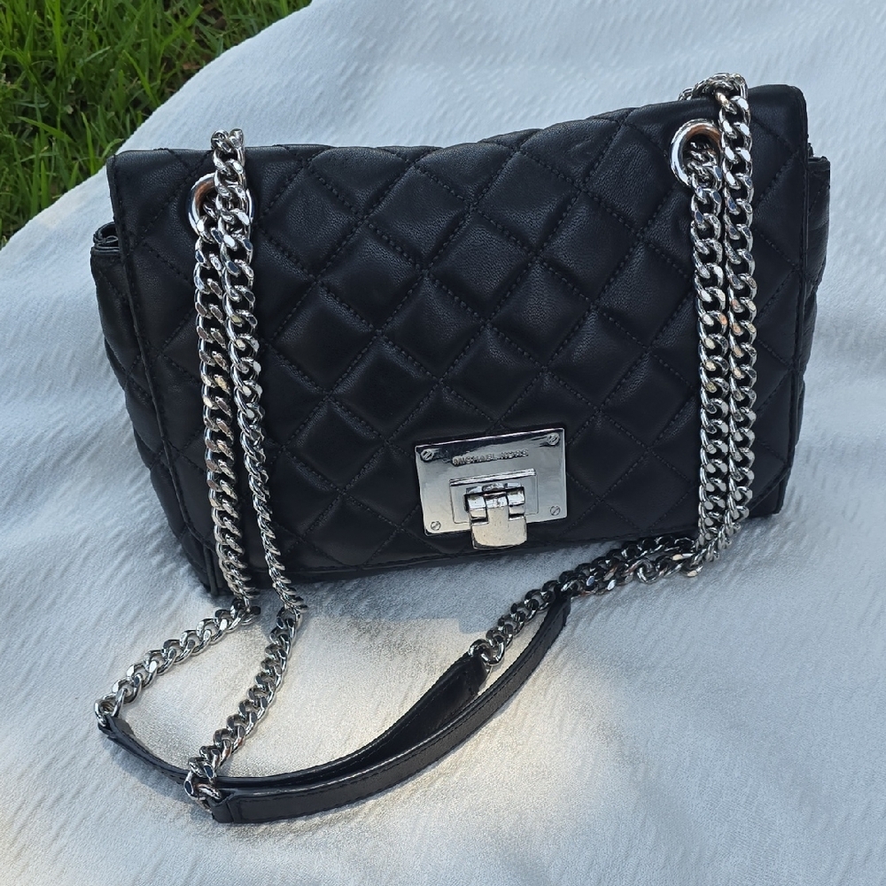 Michael Kors Black Quilted Shoulder Bag with Chain Strap